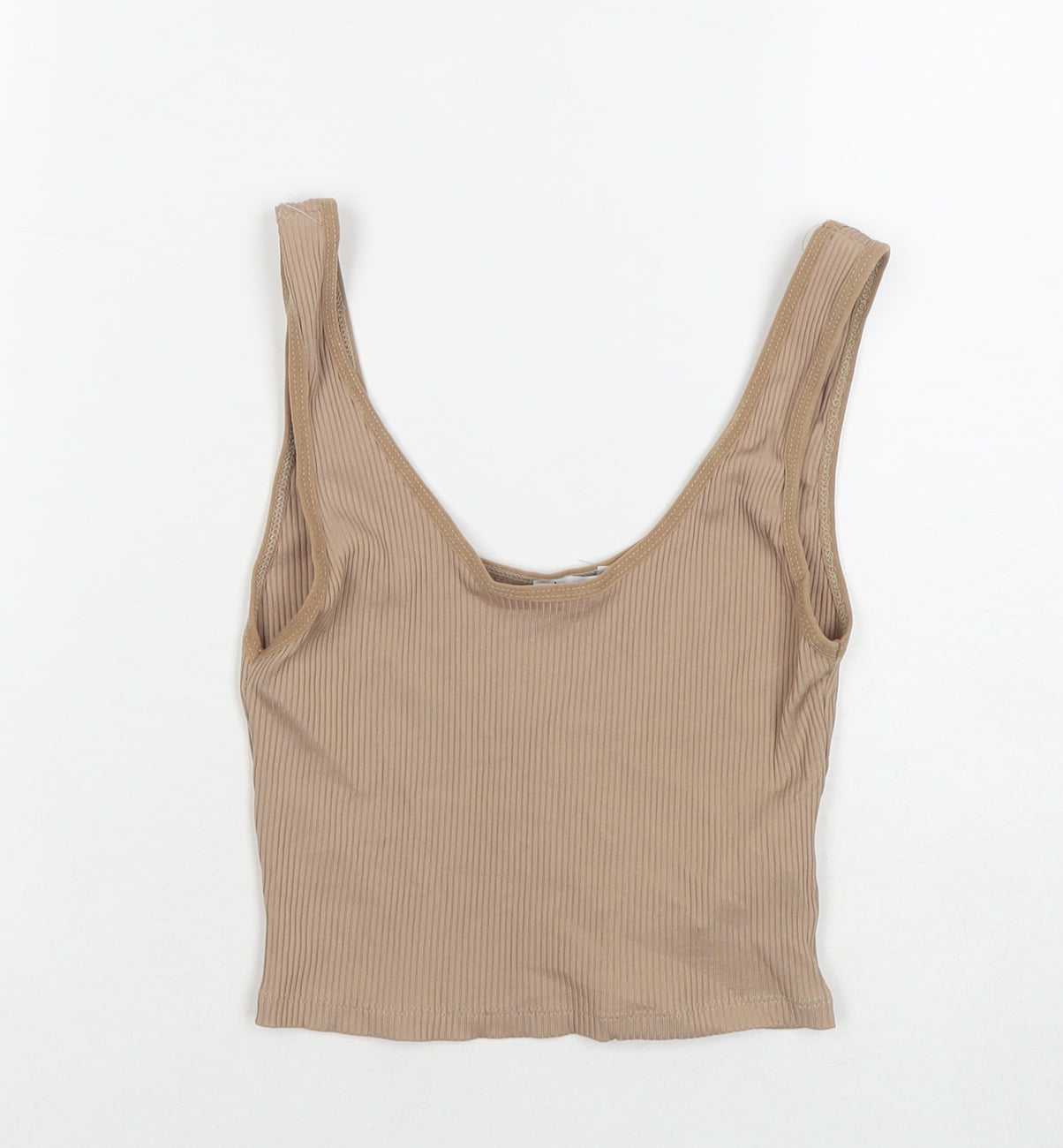 Stradivarius Womens Beige Polyester Cropped Tank Size M Round Neck