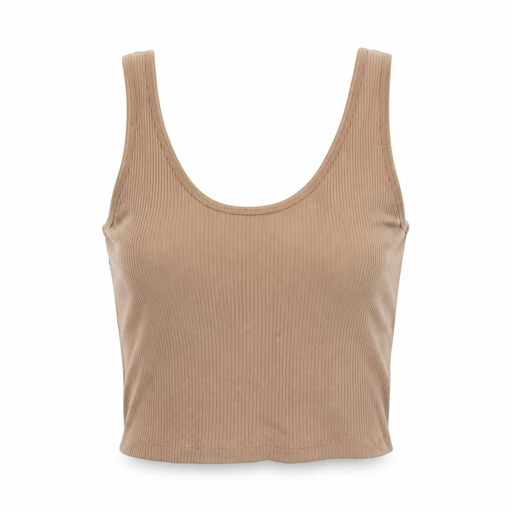 Stradivarius Womens Beige Polyester Cropped Tank Size M Round Neck