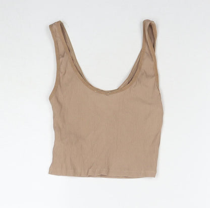 Stradivarius Womens Beige Polyester Cropped Tank Size M Round Neck