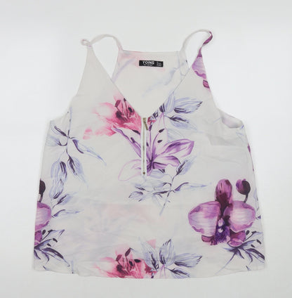 Yoins Womens White Floral Polyester Basic Tank Size 12 Round Neck