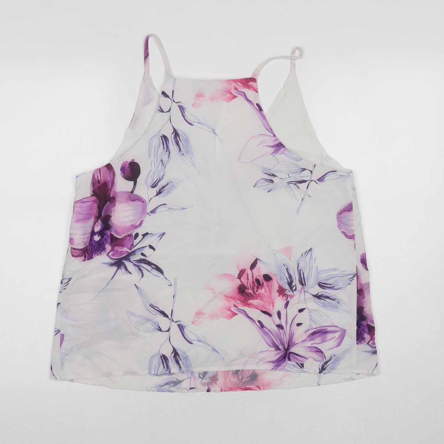 Yoins Womens White Floral Polyester Basic Tank Size 12 Round Neck