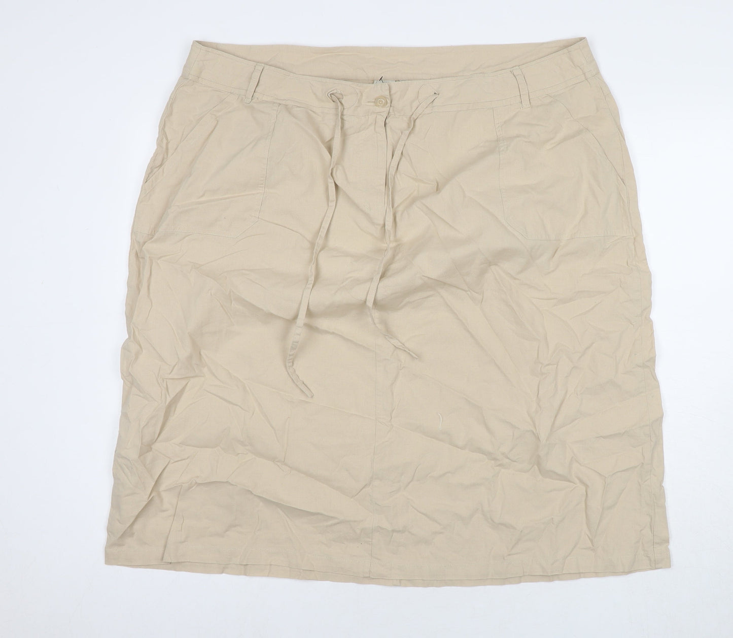 Cotton Traders Womens Beige Cotton A-Line Skirt Size 44 in Zip