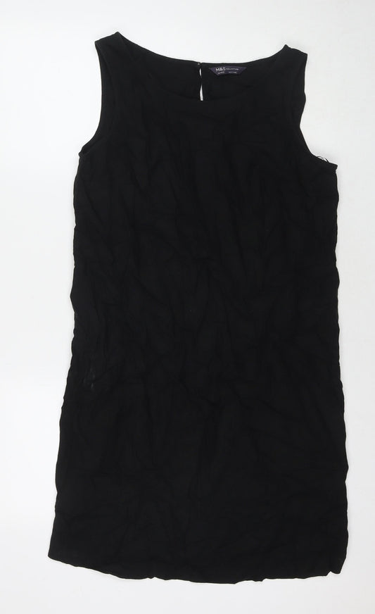 Marks and Spencer Womens Black Linen A-Line Size 12 Round Neck Button