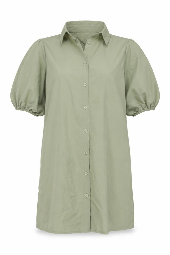 PRETTYLITTLETHING Womens Green Cotton Shirt Dress Size 4 Collared Pullover