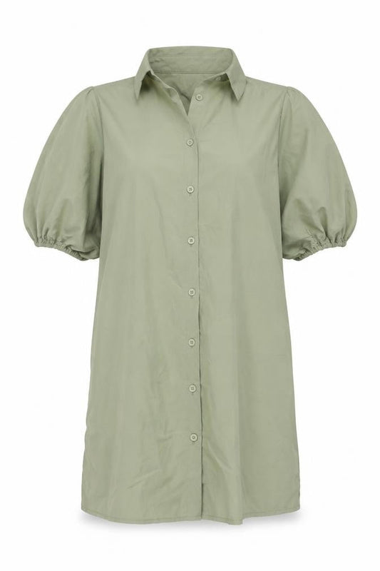 PRETTYLITTLETHING Womens Green Cotton Shirt Dress Size 4 Collared Pullover