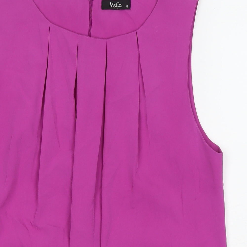 M&Co Womens Purple Polyester Basic Tank Size 12 Round Neck