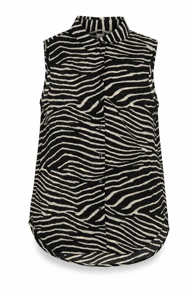 H&M Womens Black Animal Print Polyester Basic Button-Up Size 10 Collared - Zebra Print