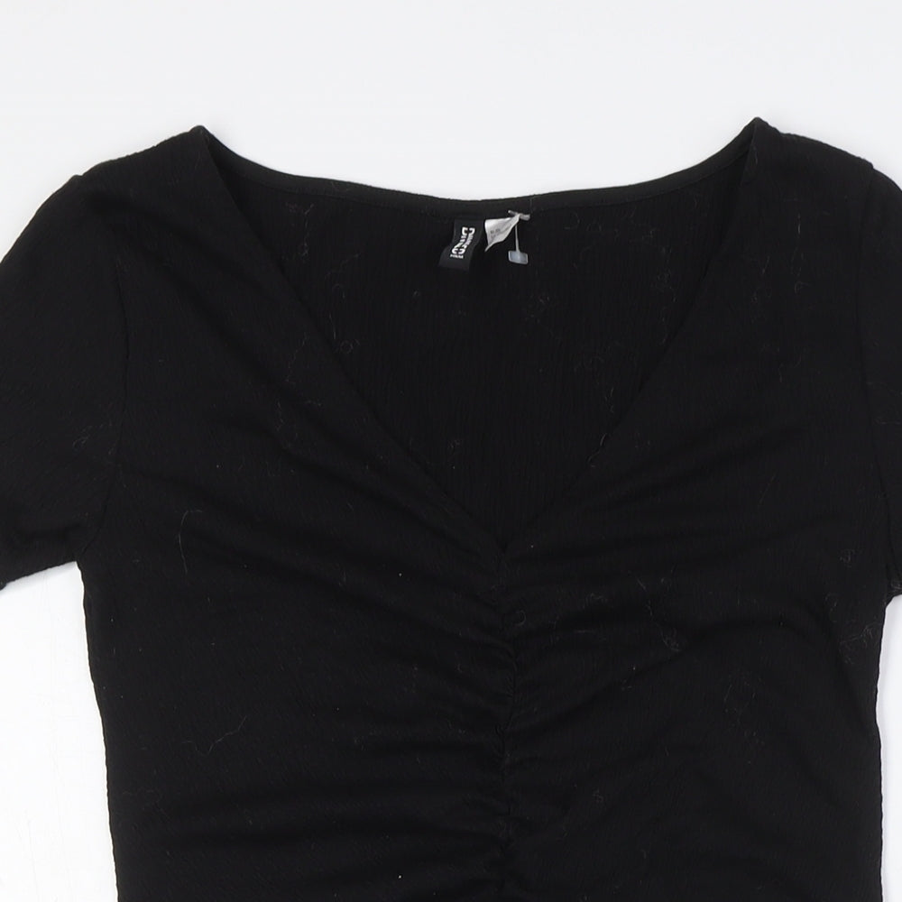 Divided by H&M Womens Black Polyester A-Line Size M V-Neck