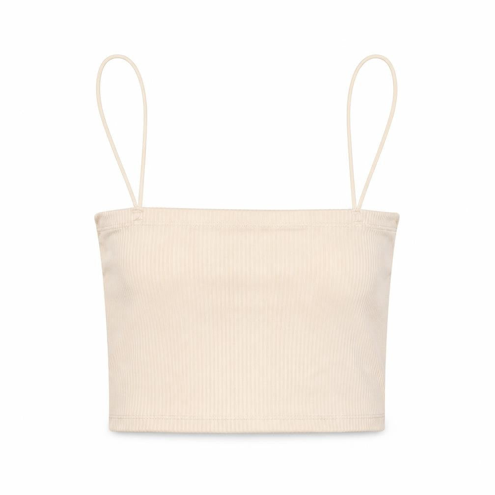 Pull&Bear Womens Ivory Polyester Cropped Button-Up Size S Square Neck - Ribbed