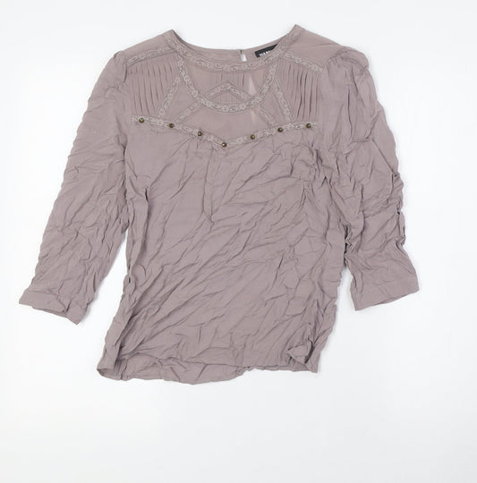 Warehouse Womens Beige Polyester Basic Blouse Size 8 Round Neck - Lace Detail