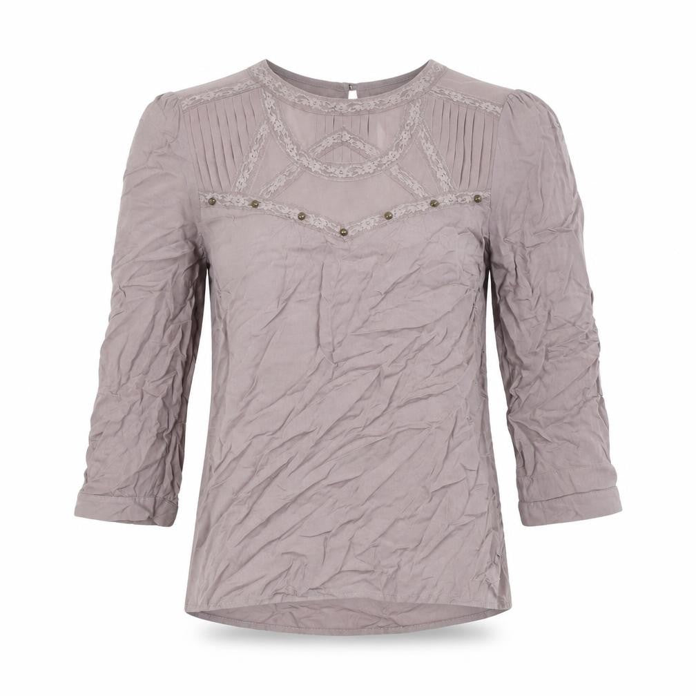 Warehouse Womens Beige Polyester Basic Blouse Size 8 Round Neck - Lace Detail