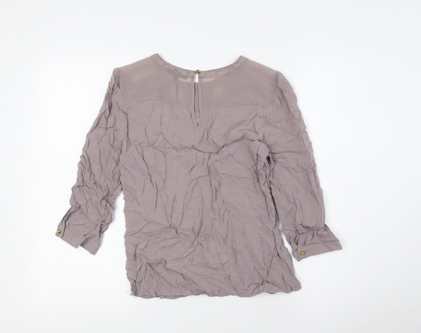 Warehouse Womens Beige Polyester Basic Blouse Size 8 Round Neck - Lace Detail