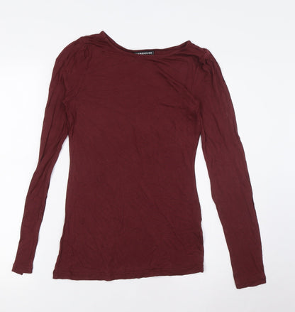 Warehouse Womens Red Viscose Basic Button-Up Size 10 Round Neck