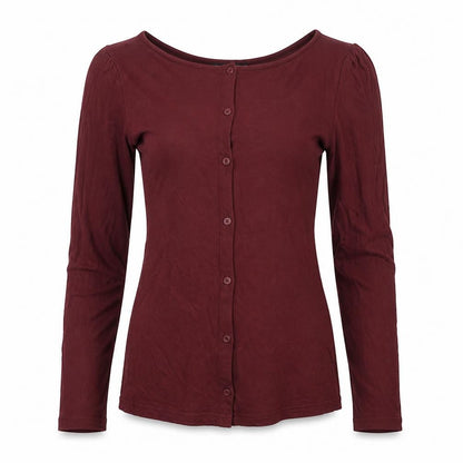Warehouse Womens Red Viscose Basic Button-Up Size 10 Round Neck