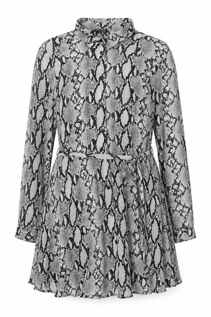Select Womens Grey Animal Print Viscose A-Line Size 16 Collared Button - Belted