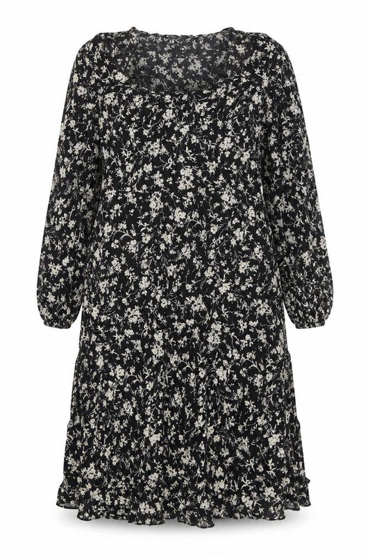 New Look Womens Black Floral Viscose A-Line Size 16 Scoop Neck Zip