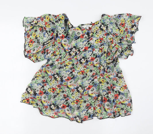New London Womens Multicoloured Floral Viscose Basic Button-Up Size 8 Round Neck