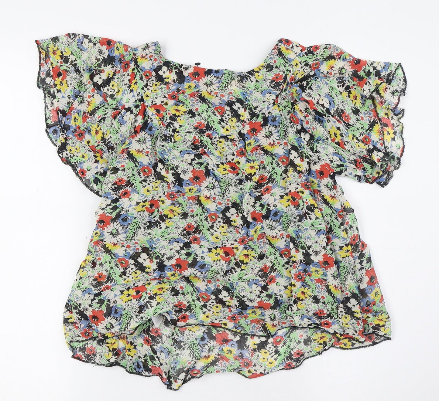 New London Womens Multicoloured Floral Viscose Basic Button-Up Size 8 Round Neck