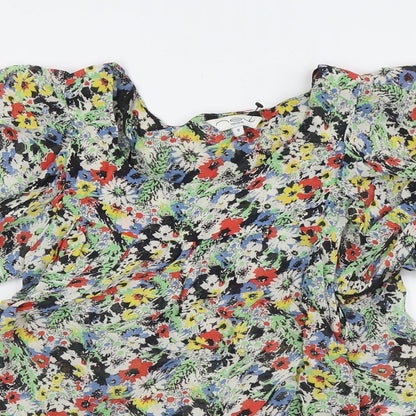New London Womens Multicoloured Floral Viscose Basic Button-Up Size 8 Round Neck