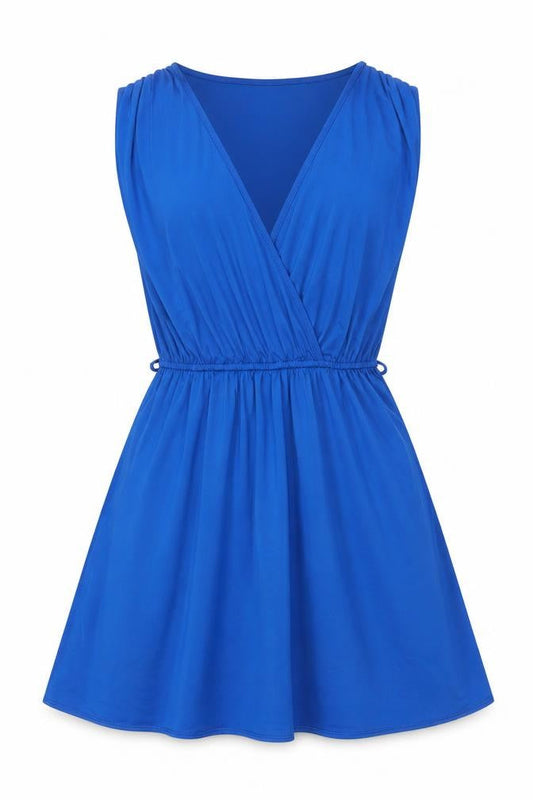 New Look Womens Blue Polyester A-Line Size 8 V-Neck