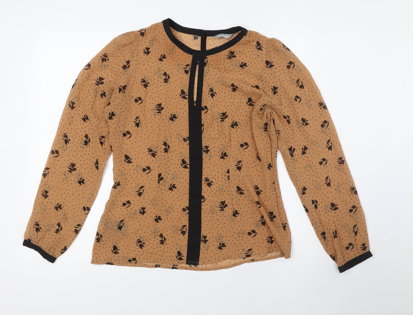 Marks and Spencer Womens Brown Floral Polyester Basic Button-Up Size 10 Round Neck