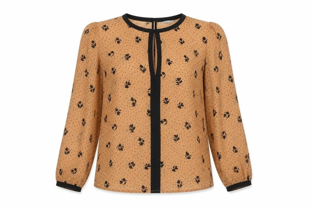 Marks & Spencer Womens Brown Floral Polyester Basic Button-Up Size 10 Round Neck