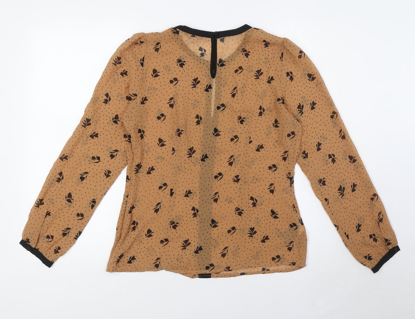 Marks and Spencer Womens Brown Floral Polyester Basic Button-Up Size 10 Round Neck