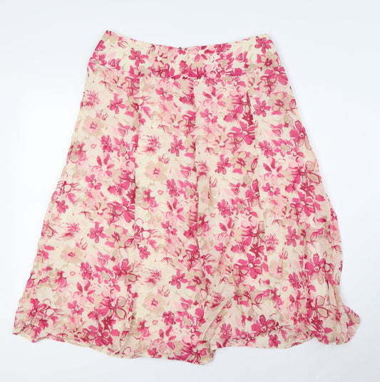 EWM Womens Pink Floral Polyester A-Line Skirt Size 12 Zip
