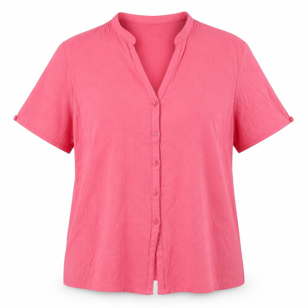 EWM Womens Pink Polyester Basic Button-Up Size 18 V-Neck