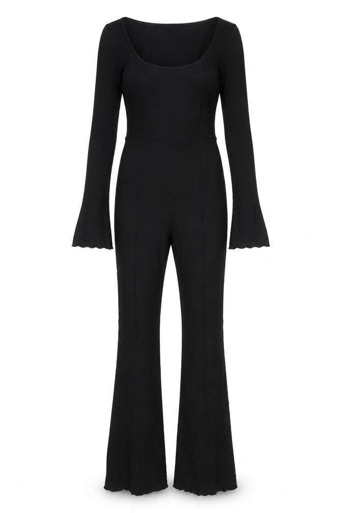 PRETTYLITTLETHING Womens Black Viscose Jumpsuit One-Piece Size 12 L33 in