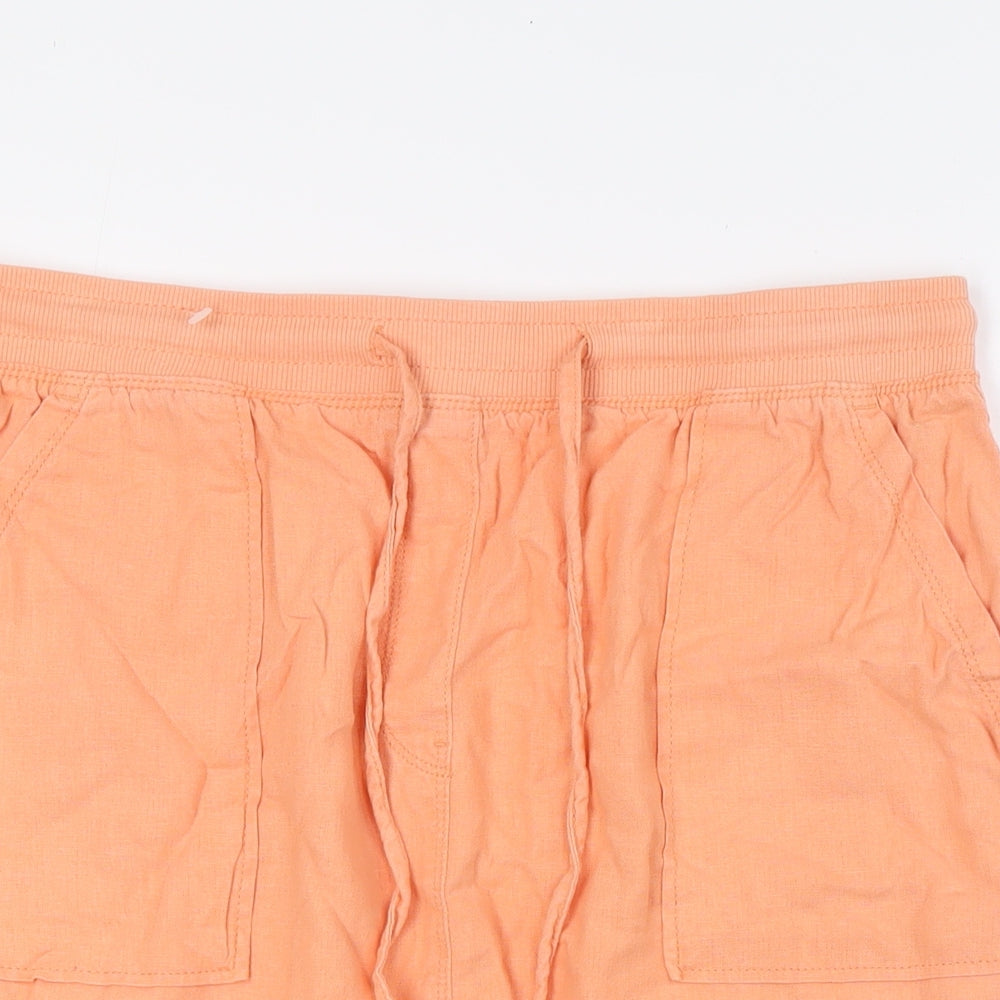 Marks and Spencero Womens Orange Linen A-Line Skirt Size 14 - Elasticated Waist