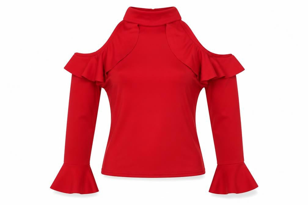 Boohoo Womens Red Polyester Basic Button-Up Size 10 Mock Neck - Cold Shoulder