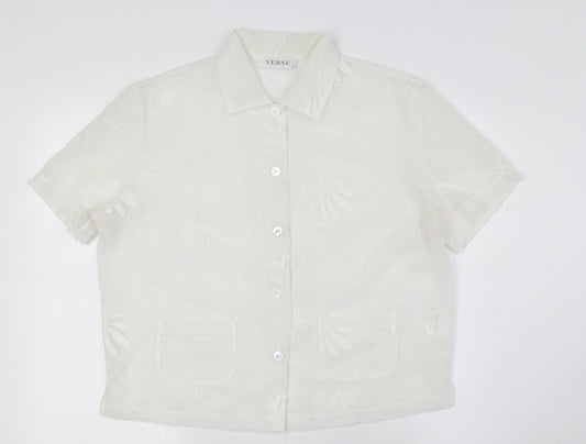 Verse Womens Ivory Polyester Basic Button-Up Size 12 Collared - Sheer, Pockets