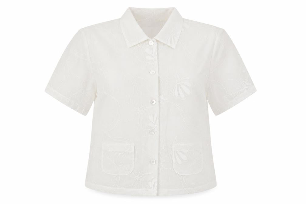 Verse Womens Ivory Polyester Basic Button-Up Size 12 Collared - Sheer, Pockets