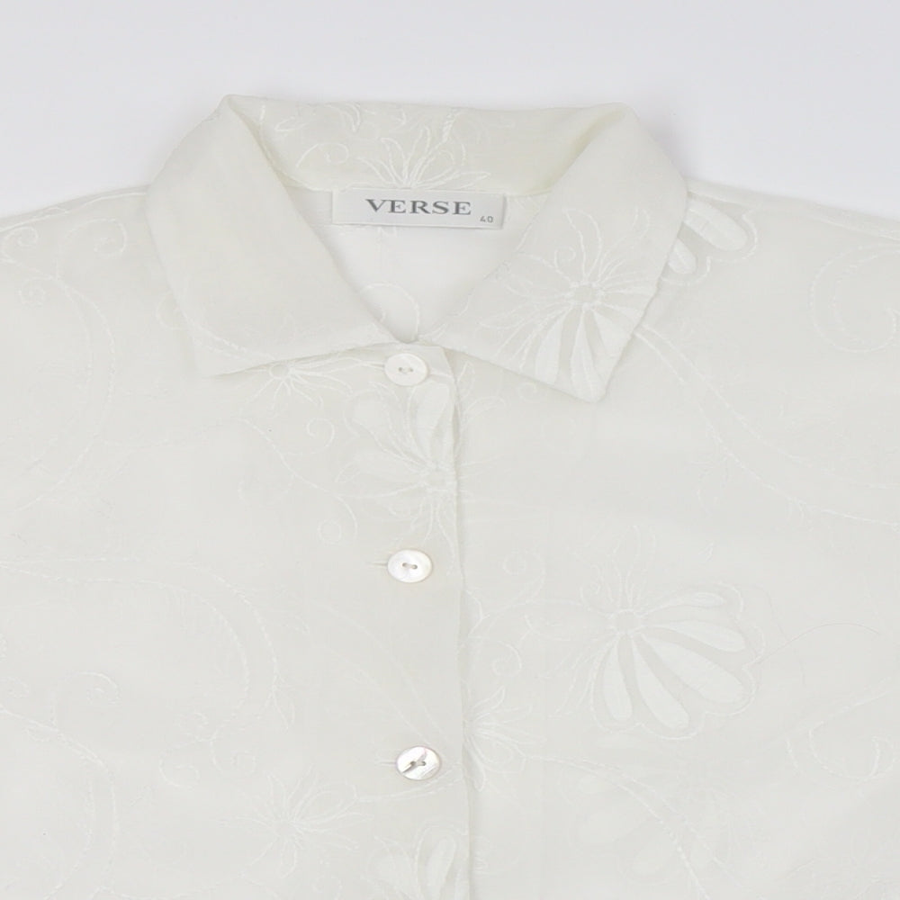 Verse Womens Ivory Polyester Basic Button-Up Size 12 Collared - Sheer, Pockets
