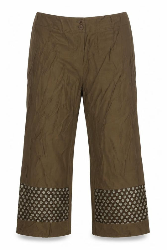 Creation Womens Green Viscose Trousers Size 18 L29 in Regular Zip - Gold Detail On front