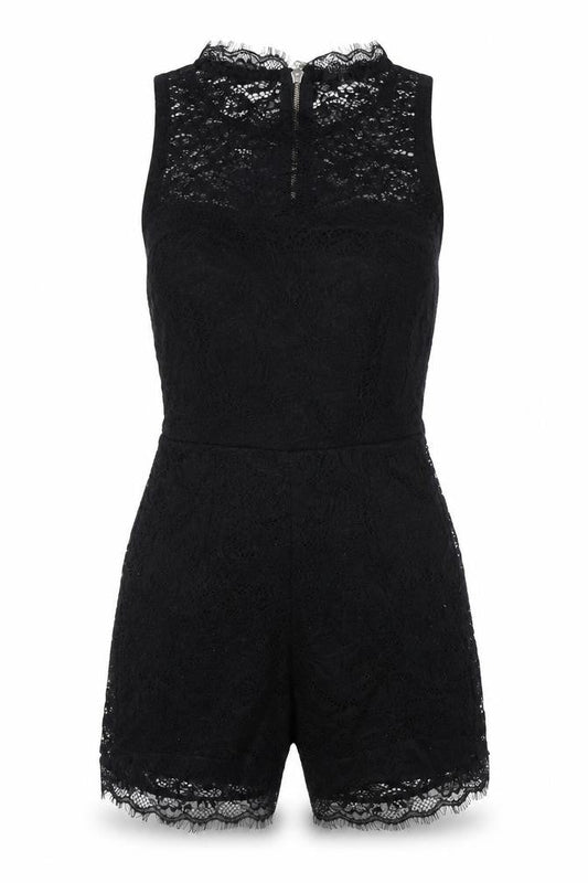 Unika Womens Black Polyester Playsuit One-Piece Size S L3 in Zip - Lace Overlay