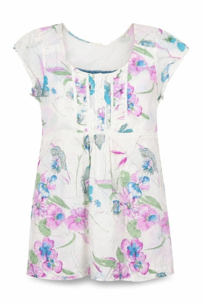 I am happy so Womens Multicoloured Floral Cotton Basic Button-Up Size 12 Scoop Neck