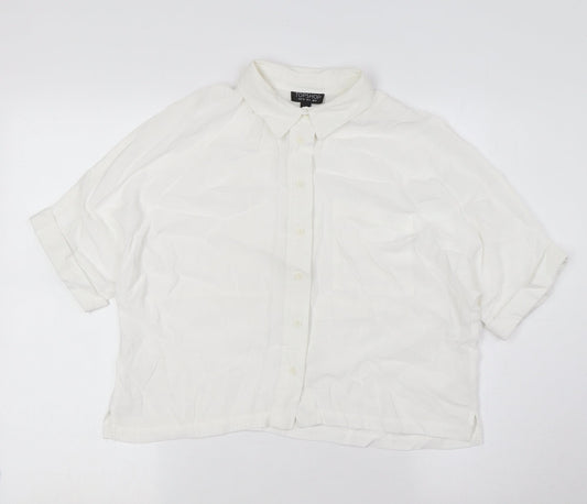 Topshop Womens White Polyester Basic Button-Up Size 8 Collared - Pocket