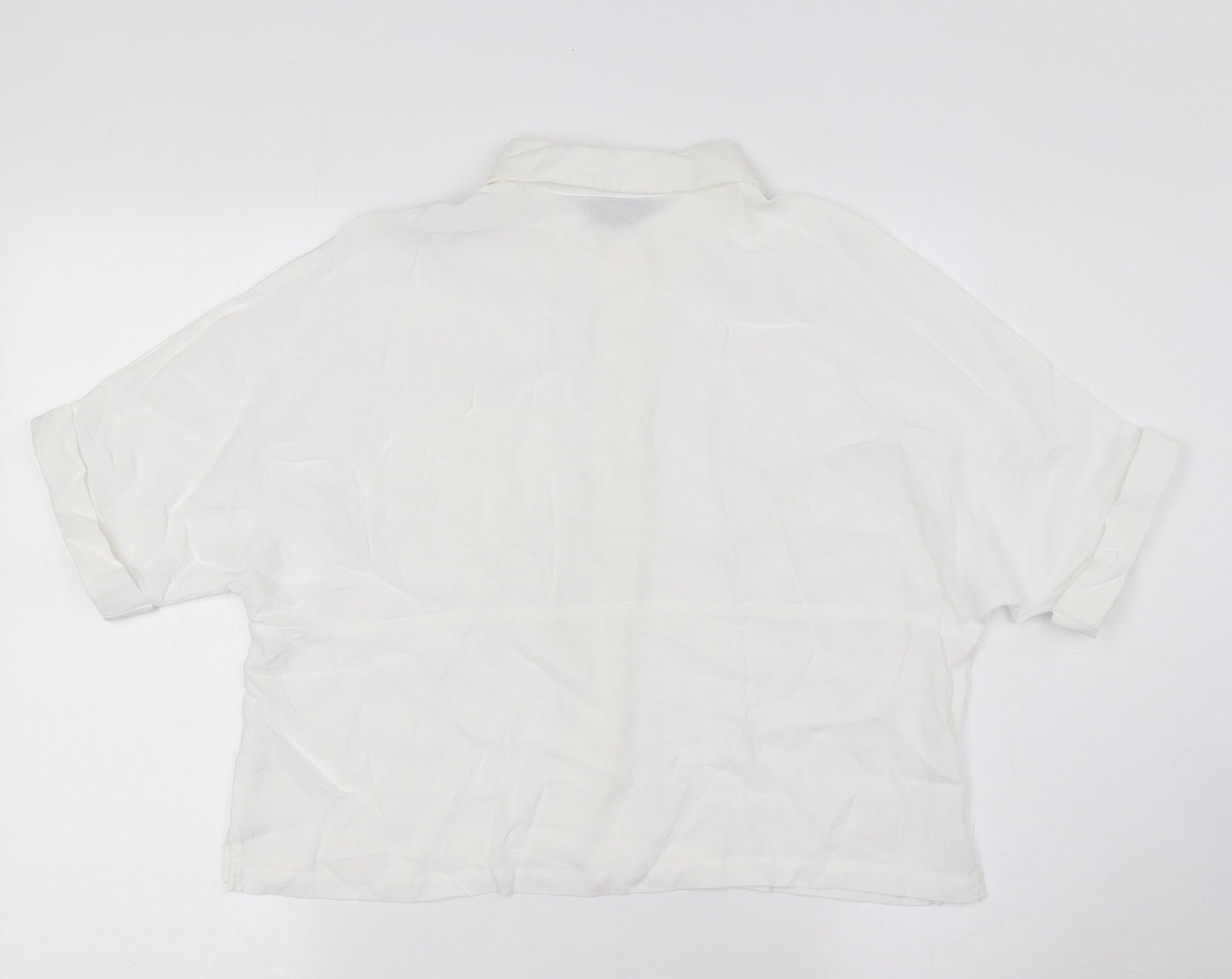 Topshop Womens White Polyester Basic Button-Up Size 8 Collared - Pocket