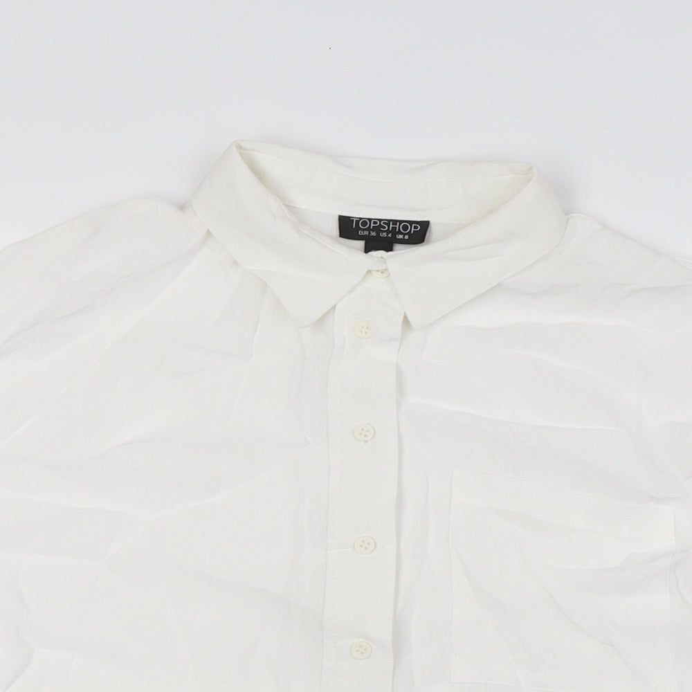 Topshop Womens White Polyester Basic Button-Up Size 8 Collared - Pocket