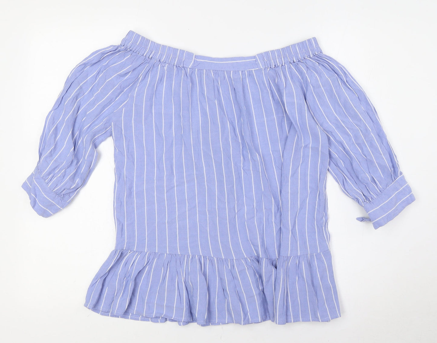 Saint Tropez Womens Blue Striped Viscose Basic Button-Up Size M Off the Shoulder