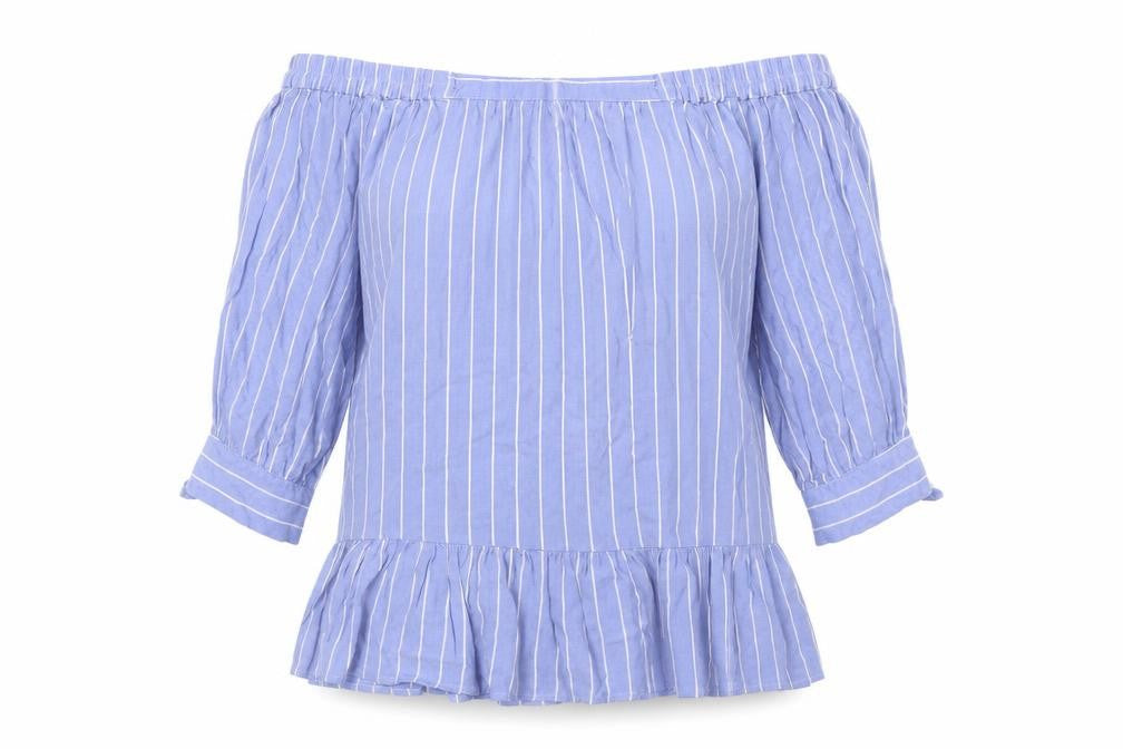 Saint Tropez Womens Blue Striped Viscose Basic Button-Up Size M Off the Shoulder