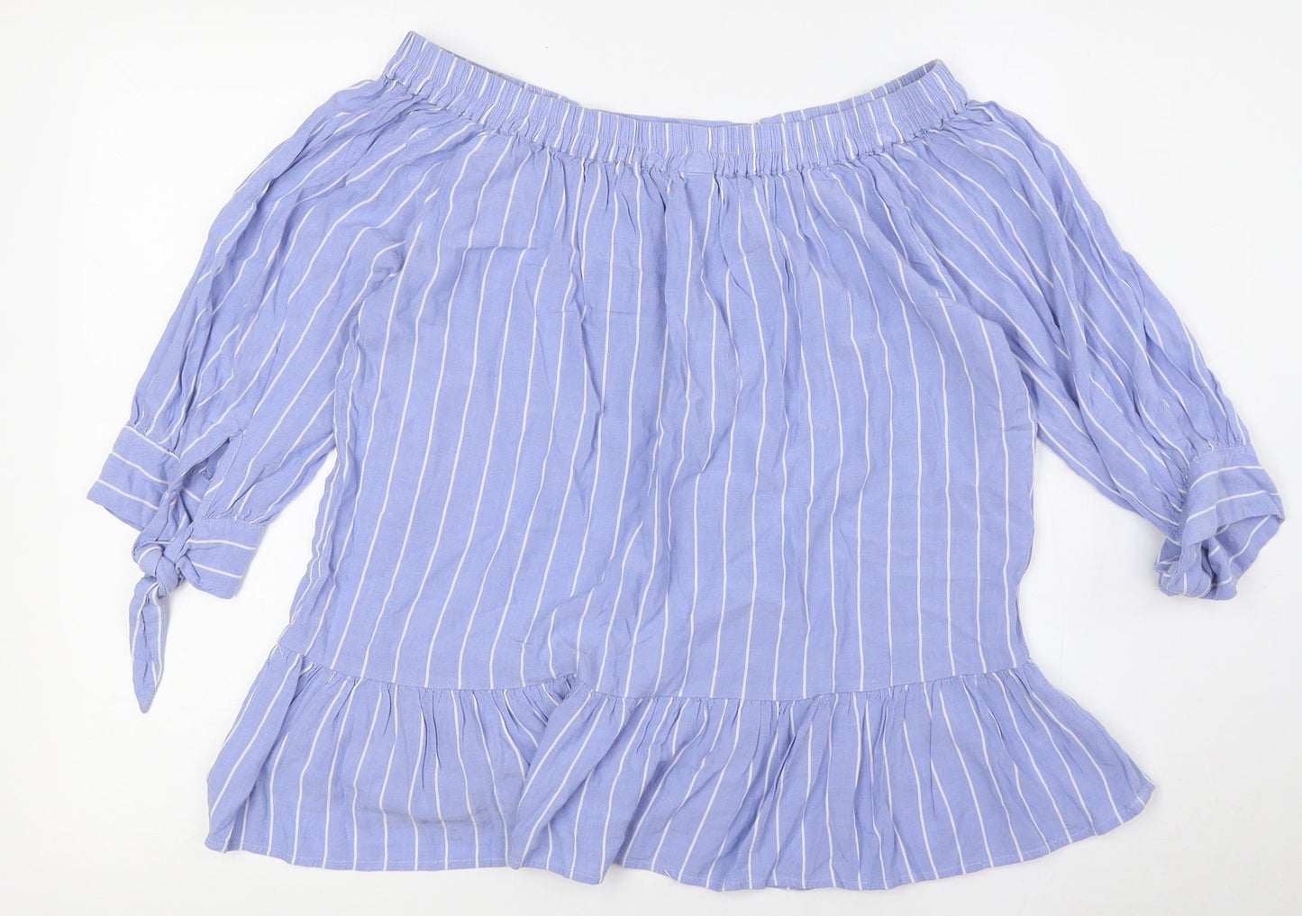 Saint Tropez Womens Blue Striped Viscose Basic Button-Up Size M Off the Shoulder