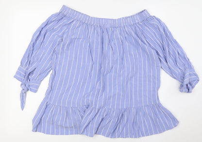 Saint Tropez Womens Blue Striped Viscose Basic Button-Up Size M Off the Shoulder