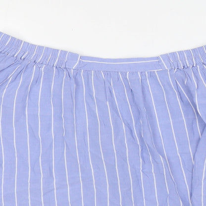 Saint Tropez Womens Blue Striped Viscose Basic Button-Up Size M Off the Shoulder
