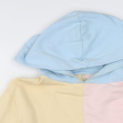 Close-up detail of ASOS women’s multicoloured colourblock cotton pullover sweatshirt, size UK 10