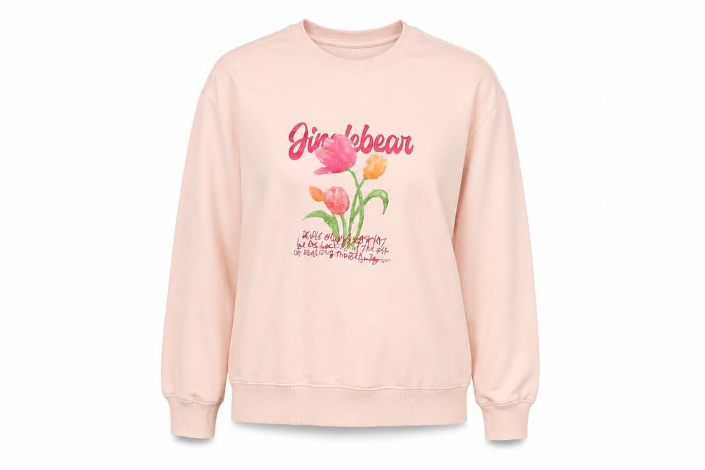 Remixed Womens Pink Cotton Pullover Sweatshirt Size L