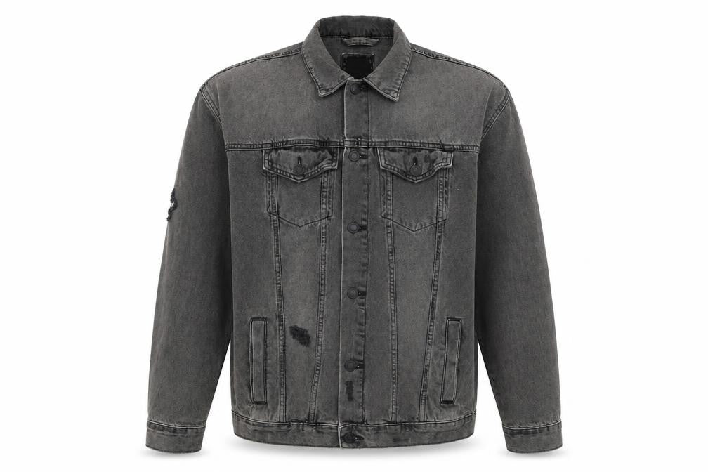 New Look Mens Grey Biker Coatigan Size M Button - Distressed