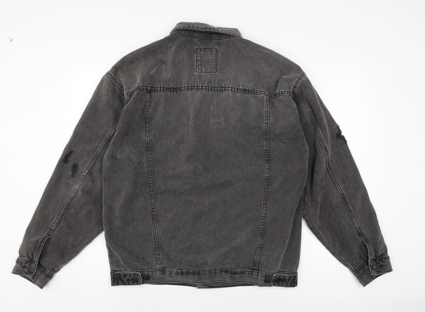 New Look Mens Grey Biker Coatigan Size M Button - Distressed